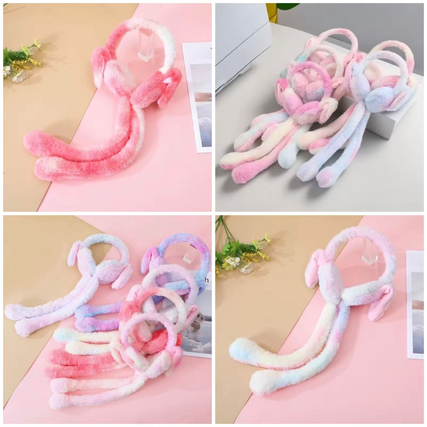 Cute Plush Rabbit Ear Muffs Colorful Moving Jumping Ears