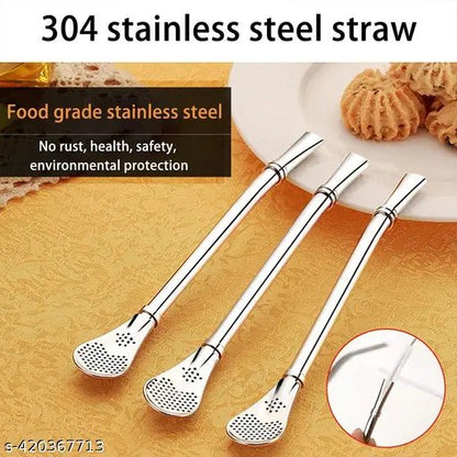 Stainless steel spoon with Straw (Minimum Order Quantity 1 Carton/300 PCs)