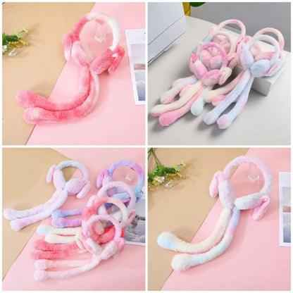 Cute Plush Rabbit Ear Muffs Colorful Moving Jumping Ears